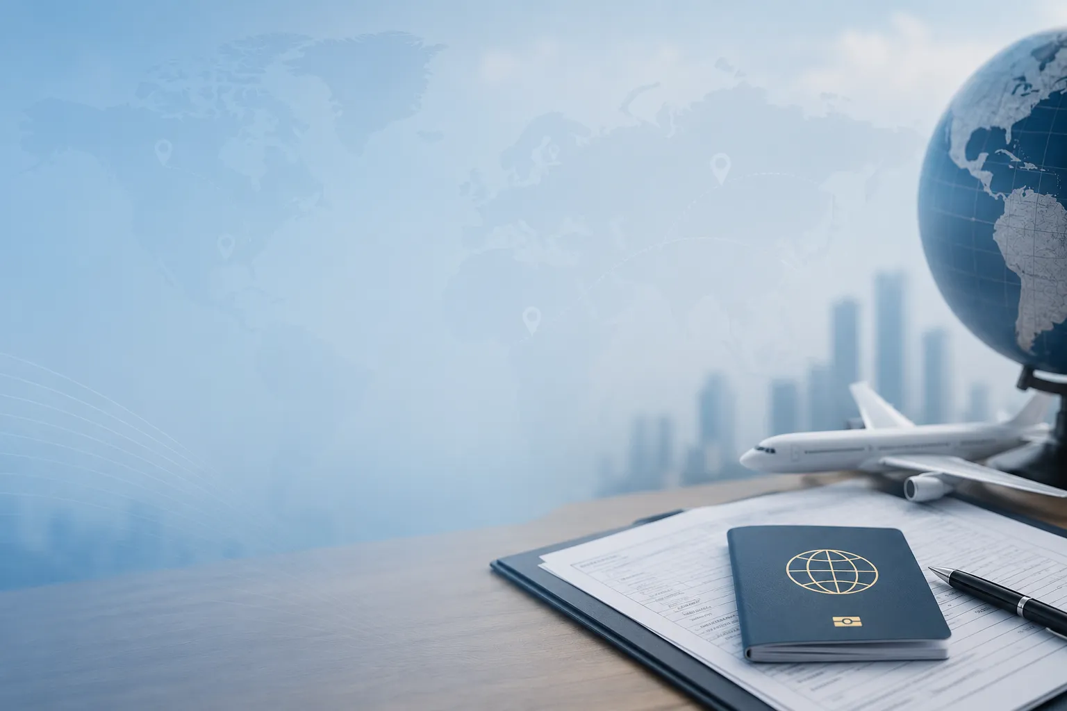 How to Apply for a Work Visa: The Complete Step-by-Step Process Alt: Passport and visa application documents with airplane and globe symbolizing the international work visa process.