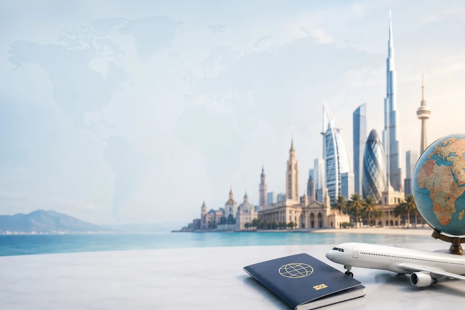 Work Visa Requirements by Country: Israel, Dubai, Europe, Canada 2026 Alt: Passport, airplane, globe, and international city skyline representing global work visa opportunities and requirements.